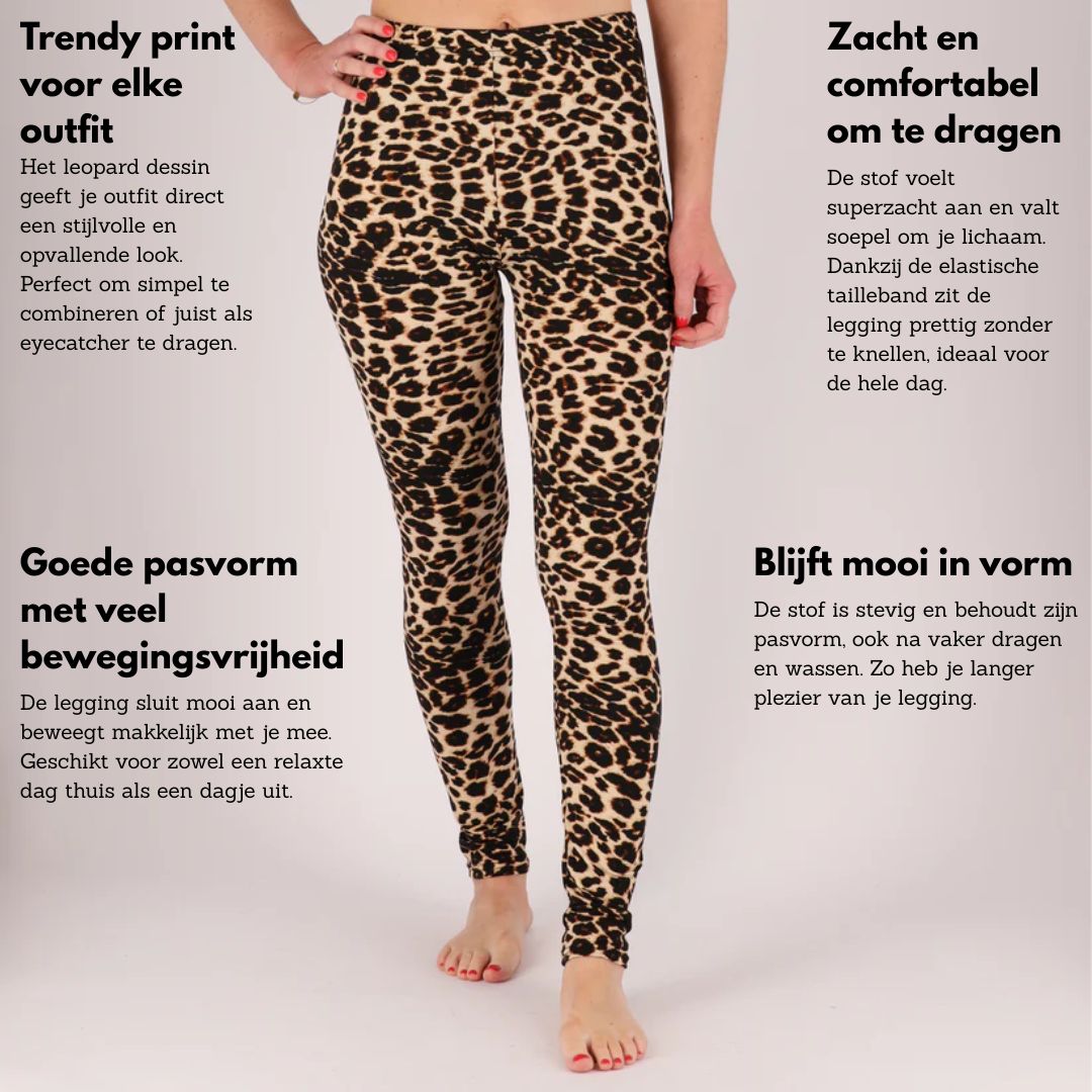 Leopard legging dames - Velvet - Multi Grijs/Beige - Superzacht