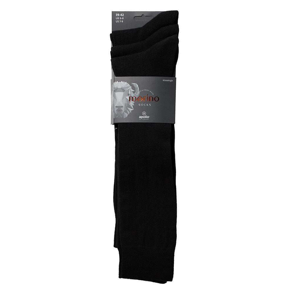 Kniestrümpfe aus Merinowolle – Unisex – Schwarz – 3er-Pack