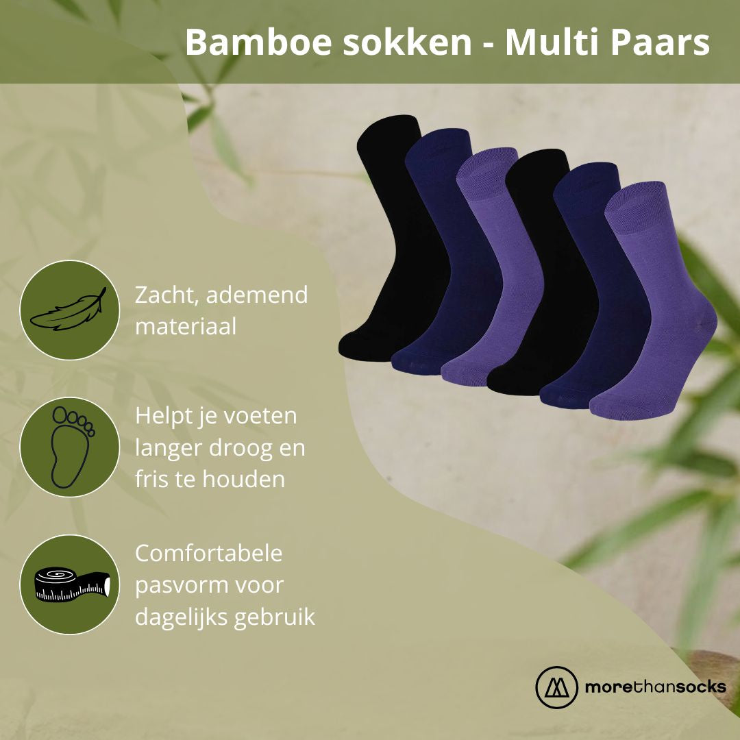 Bamboe sokken - Kleurvol - Unisex - 6-Pack - Multi Paars