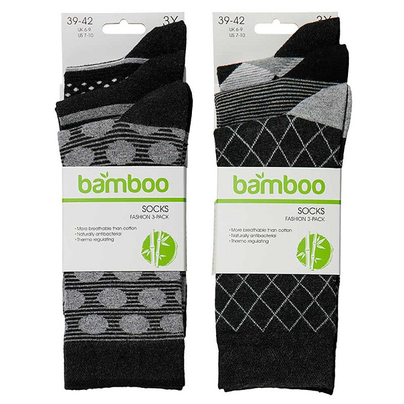 Bamboe fashion sokken met print - Antraciet - (6-Pak)