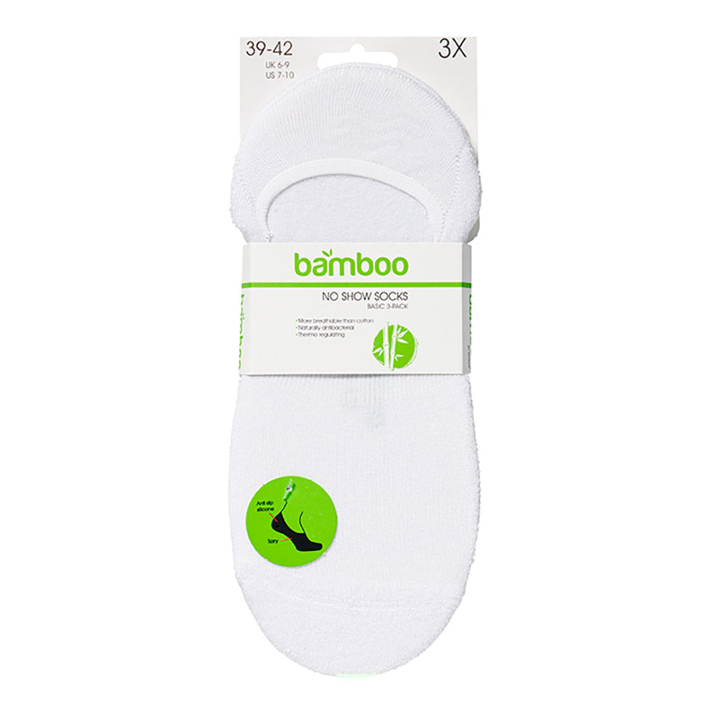 Bamboe footies met badstof zool - Wit - 3-Pak