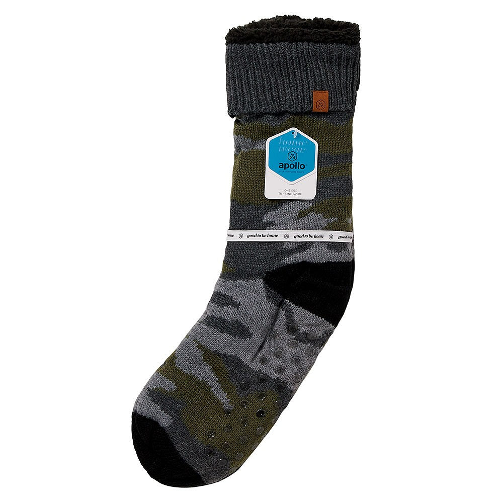 Huissokken heren - Legerprint - Anti slip - Zwart/Groen