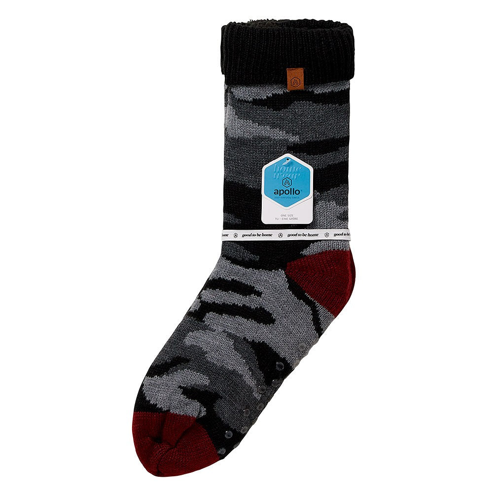 Huissokken heren - Legerprint - Anti Slip - Rood/Grijs