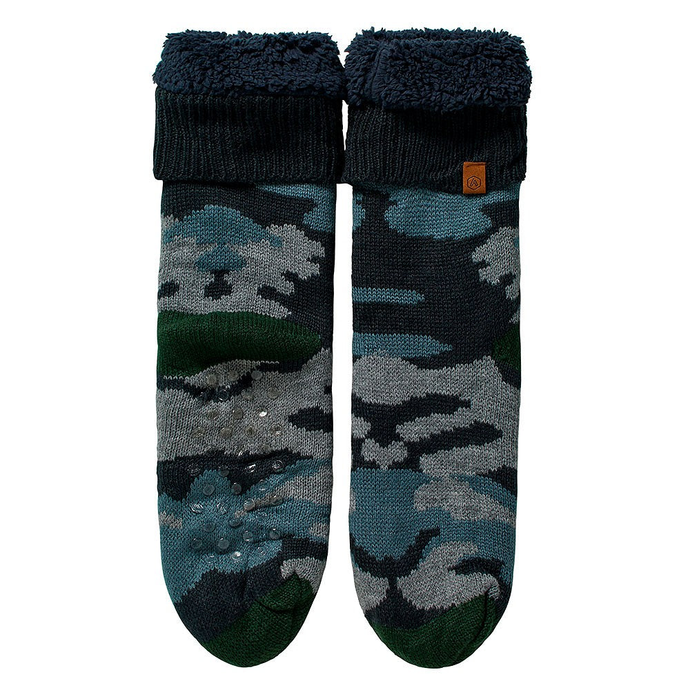 Huissokken heren - Legerprint - Anti Slip - Groen/Blauw