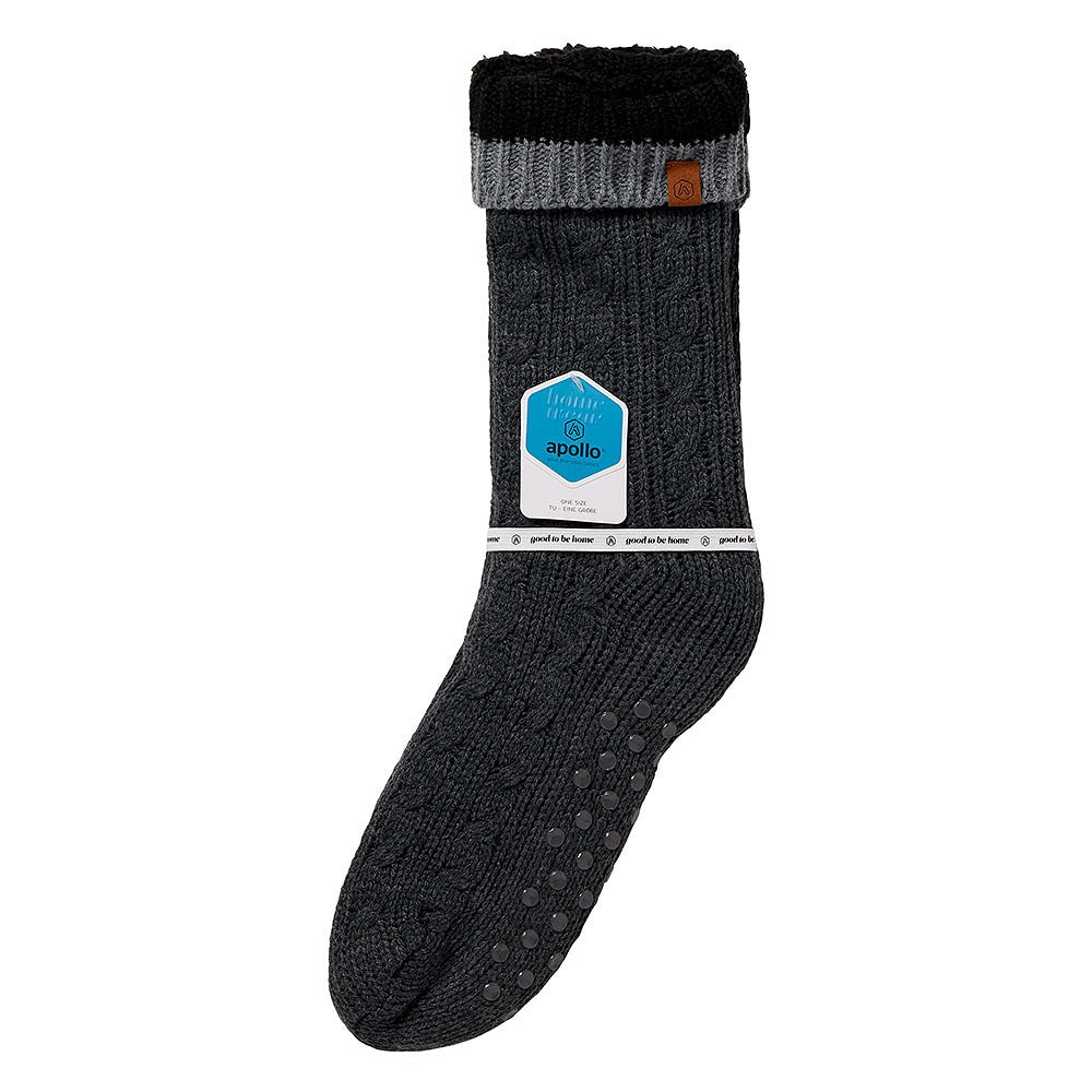 Huissok heren - Kabelstructuur - Anti slip - Grijs