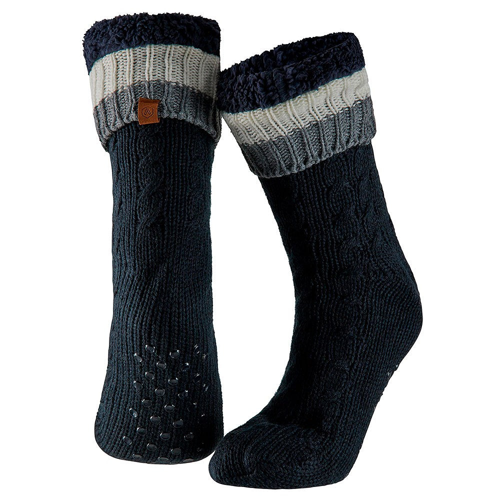 Chaussette d'intérieur pour homme - Structure en câble - Antidérapant - Bleu