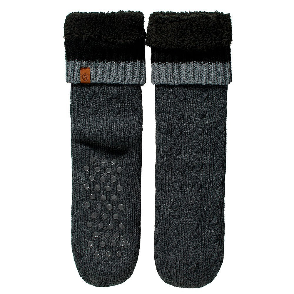 Huissok heren - Kabelstructuur - Anti slip - Grijs