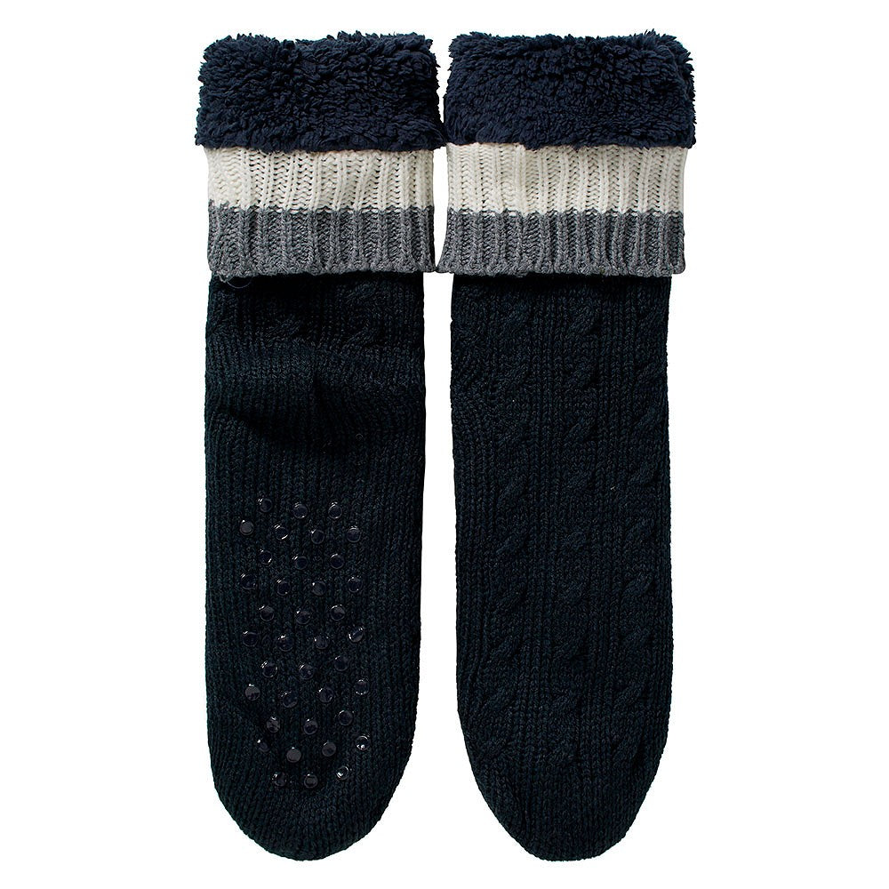 Chaussette d'intérieur pour homme - Structure en câble - Antidérapant - Bleu