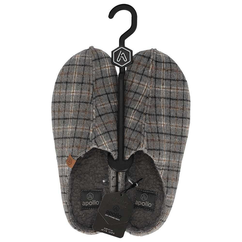Pantoffel heren met stevige zool en ruitmotief
