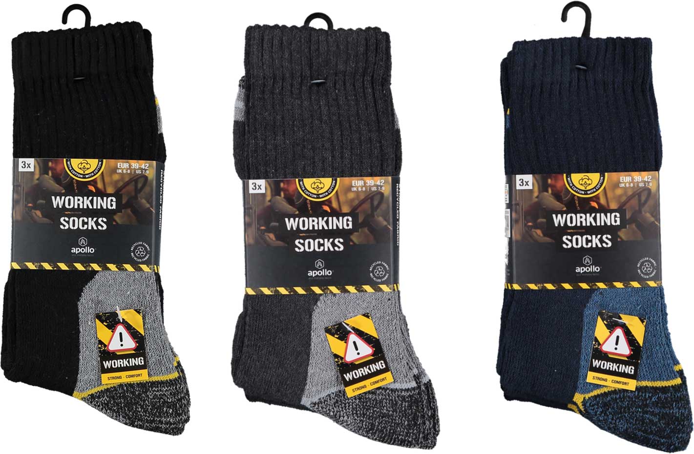 Arbeitssocken aus Baumwolle – Frotteesohle – Mehrfarbig – 3er-Pack