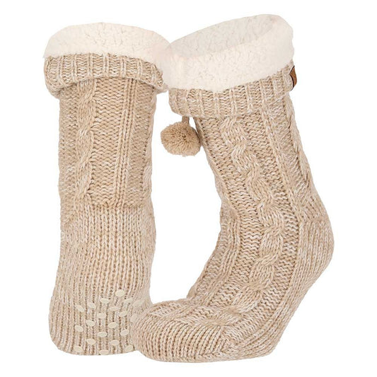 Chaussettes d'intérieur pour dames - Antidérapantes - Beige moyen