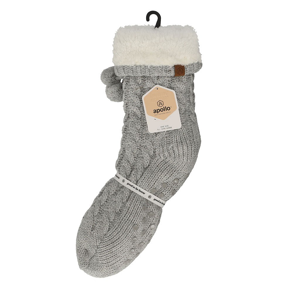 Damen Haussocke - Glitter - Kunstfellkragen - Hellgrau