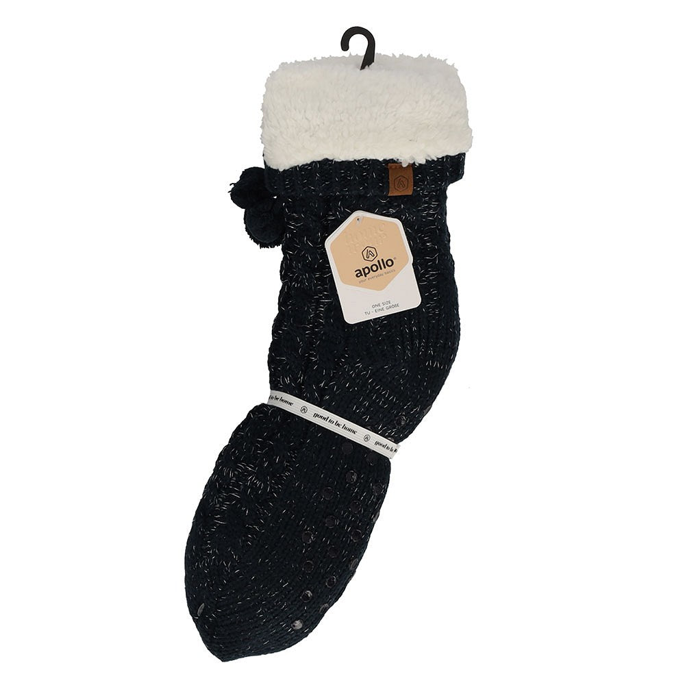 Chaussette femme - Paillettes - Col en fausse fourrure - Bleu