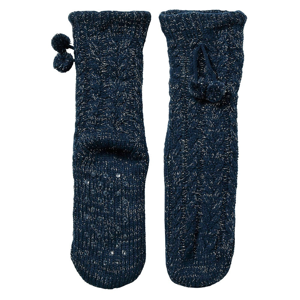 Chaussette femme - Paillettes - Col en fausse fourrure - Bleu