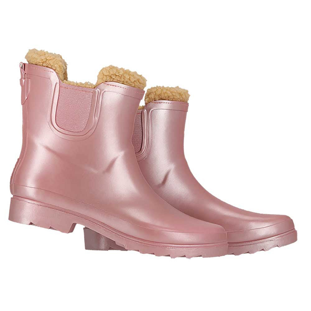 Chelsea regenlaarzen dames - Fake fur voering - Roze metallic