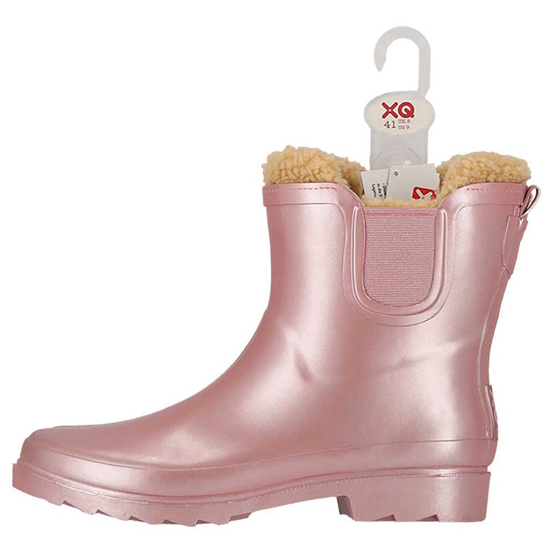 Chelsea regenlaarzen dames - Fake fur voering - Roze metallic