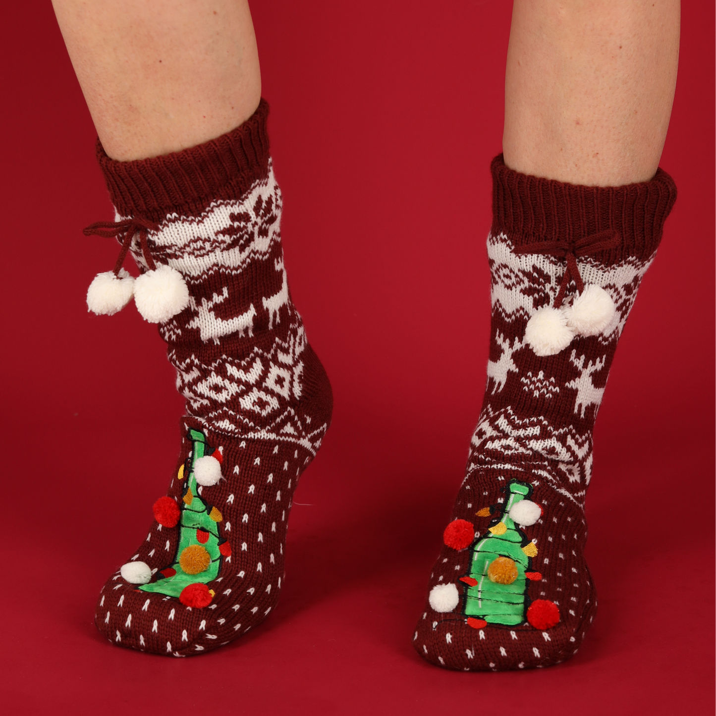 Huissokken kerst dames - Pompons - One Size