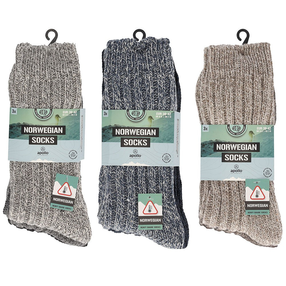 Chaussettes de travail en laine norvégienne grossière - Multi Colour - 3-Pak