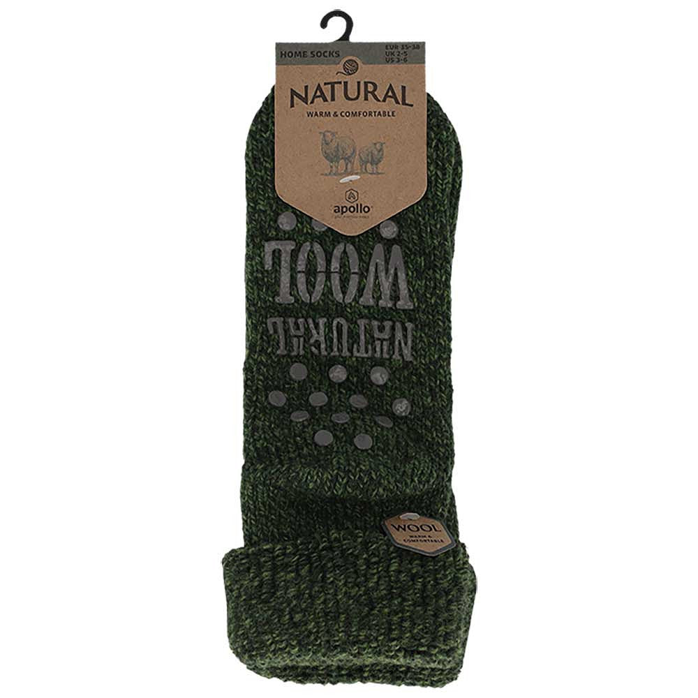 Huissokken dames - Wol - Army Groen - Antislip