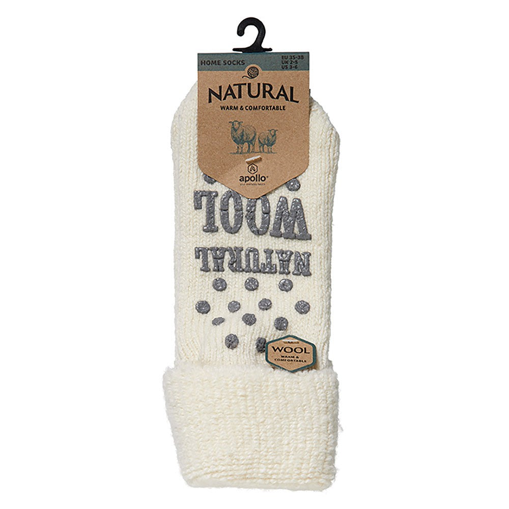 Chaussettes de maison pour dames - Laine - Beige clair - Antidérapantes