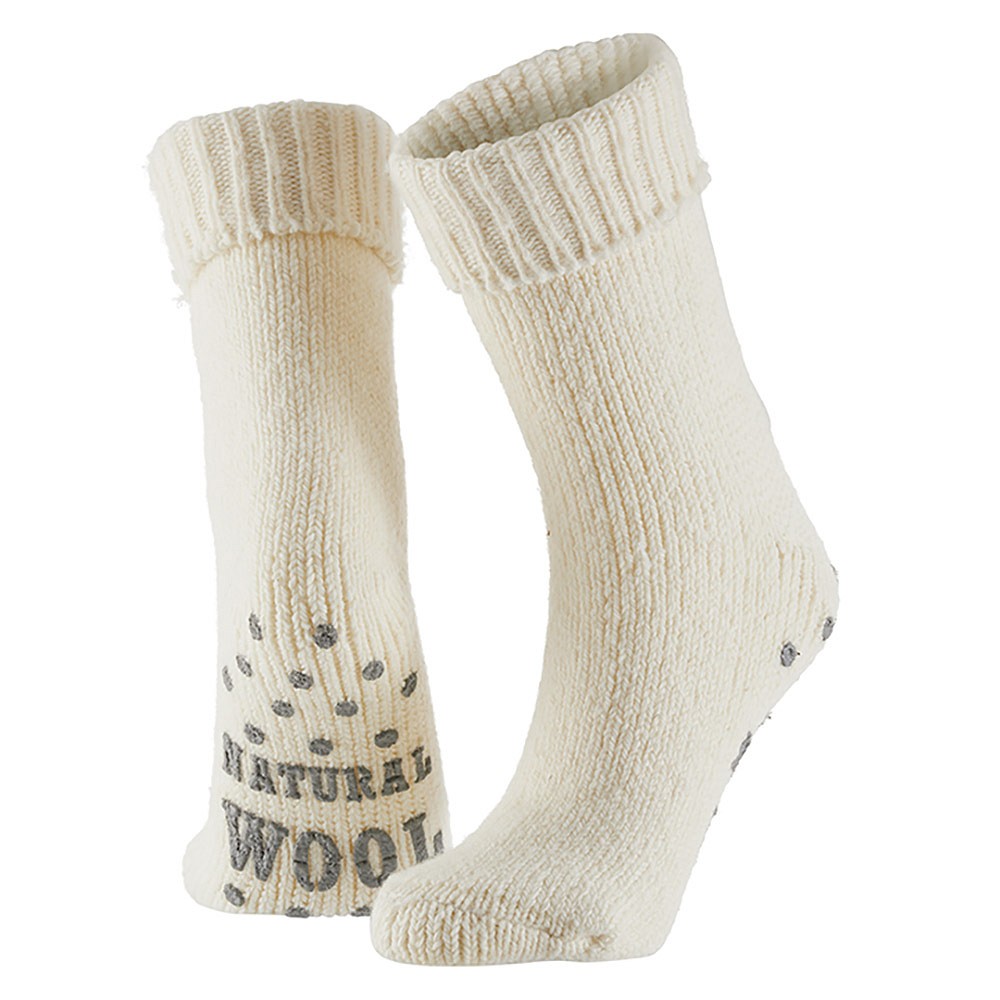 Chaussettes de maison pour dames - Laine - Beige clair - Antidérapantes