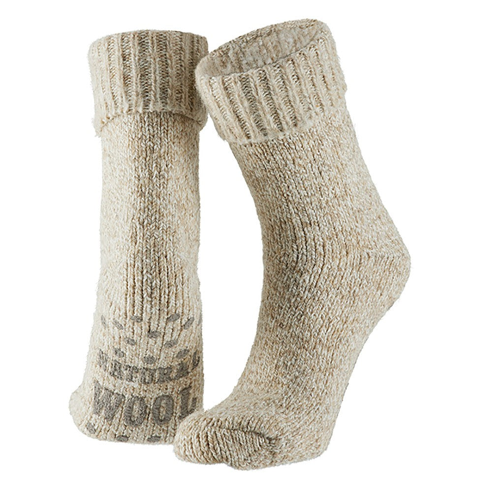 Chaussettes de maison pour dames - Laine - Marron clair - Antidérapantes