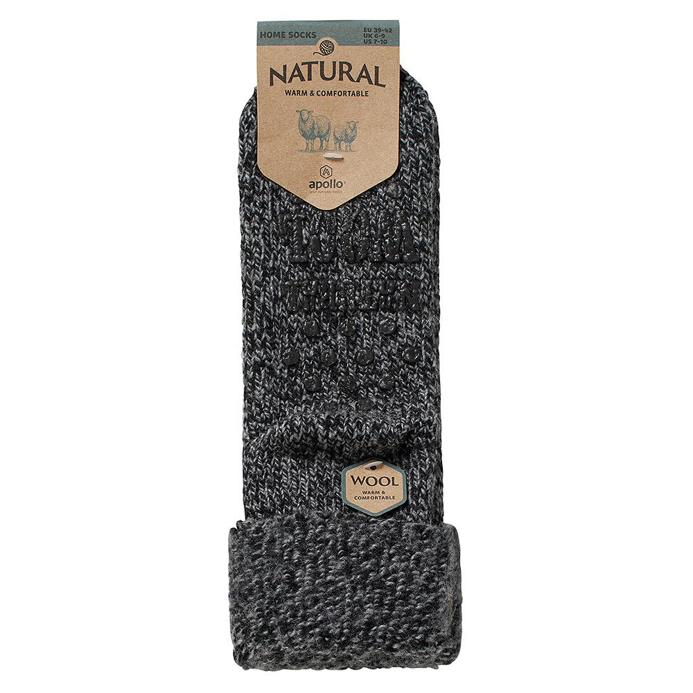 Damen-Haushaltssocken aus Wolle - Antirutsch - Schwarz