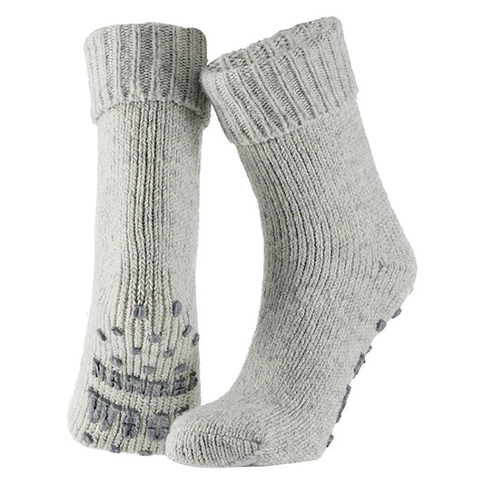Wollen dames huissokken - Anti slip - Grijs