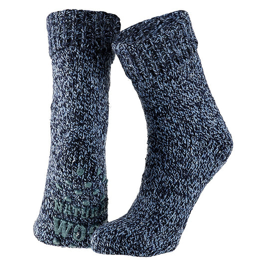 Wollen dames huissokken - Anti Slip - Donker Blauw