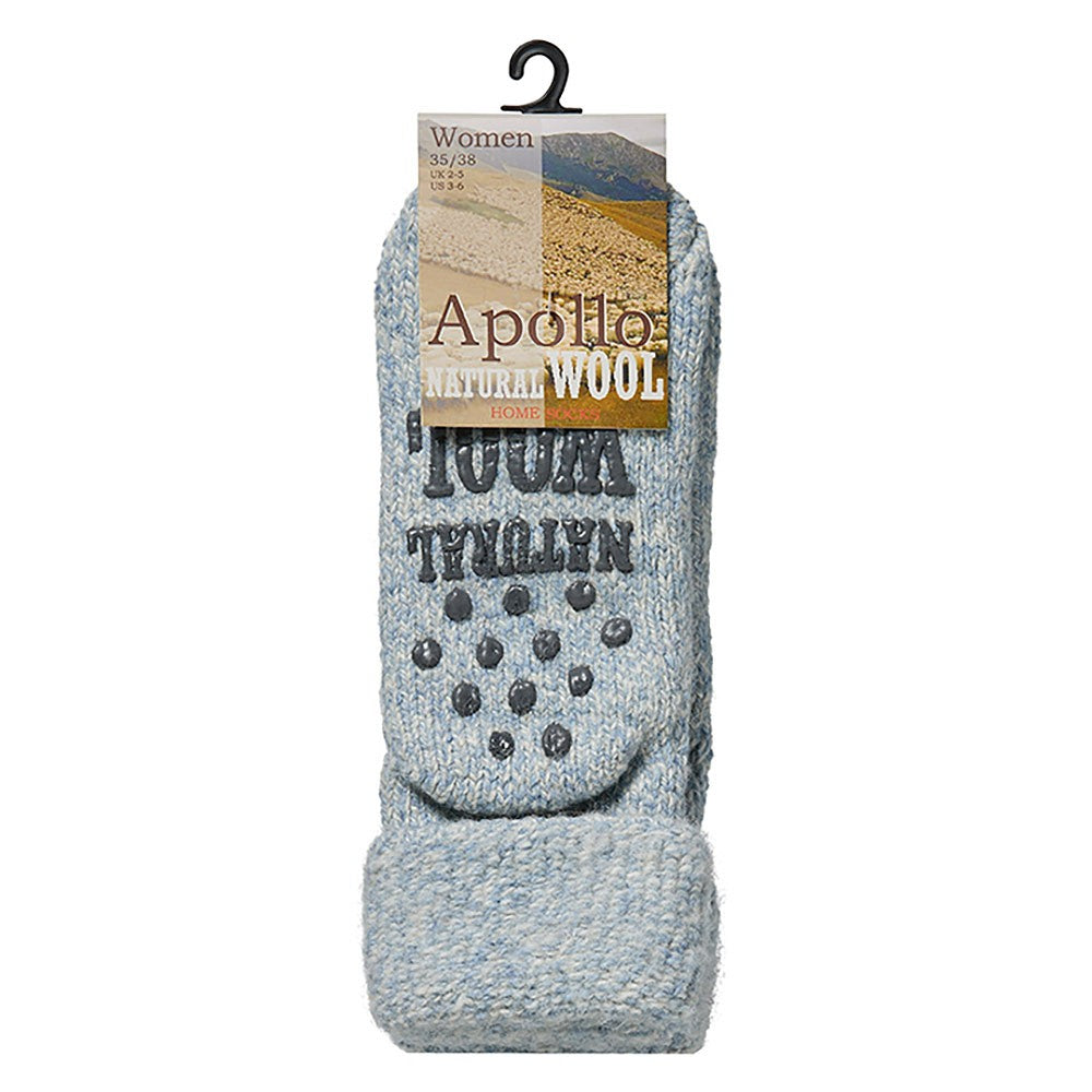 Wollen dames huissokken - Anti slip - Licht blauw