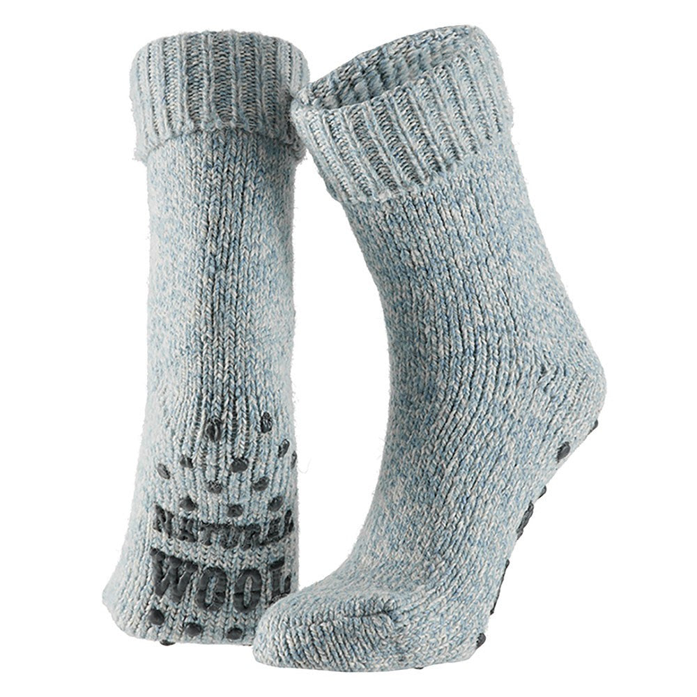Wollen dames huissokken - Anti slip - Licht blauw