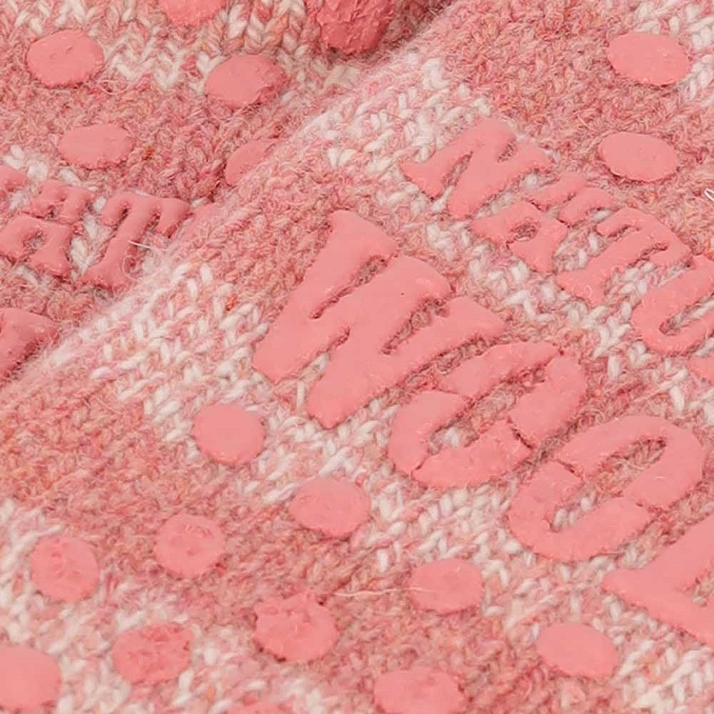 Chaussettes en laine pour femmes - Rayures - Rose - Antidérapantes