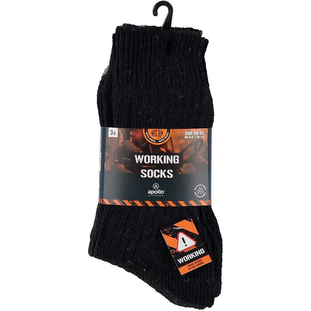 Chaussettes de travail en laine norvégienne - Semelle éponge - Noir - 3-Pak