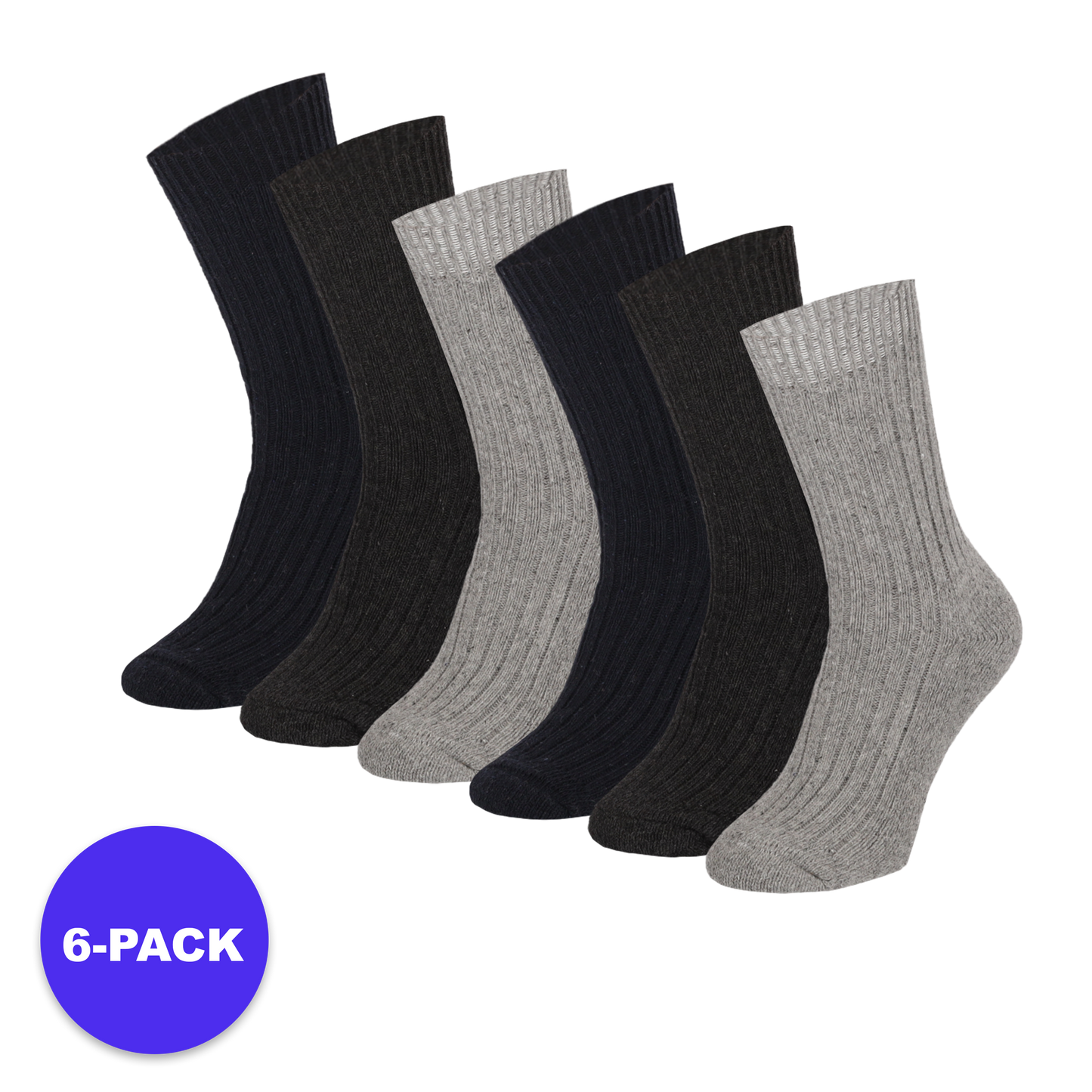 Noorse Wollen Werksokken - Badstof Zool - 6-Pack