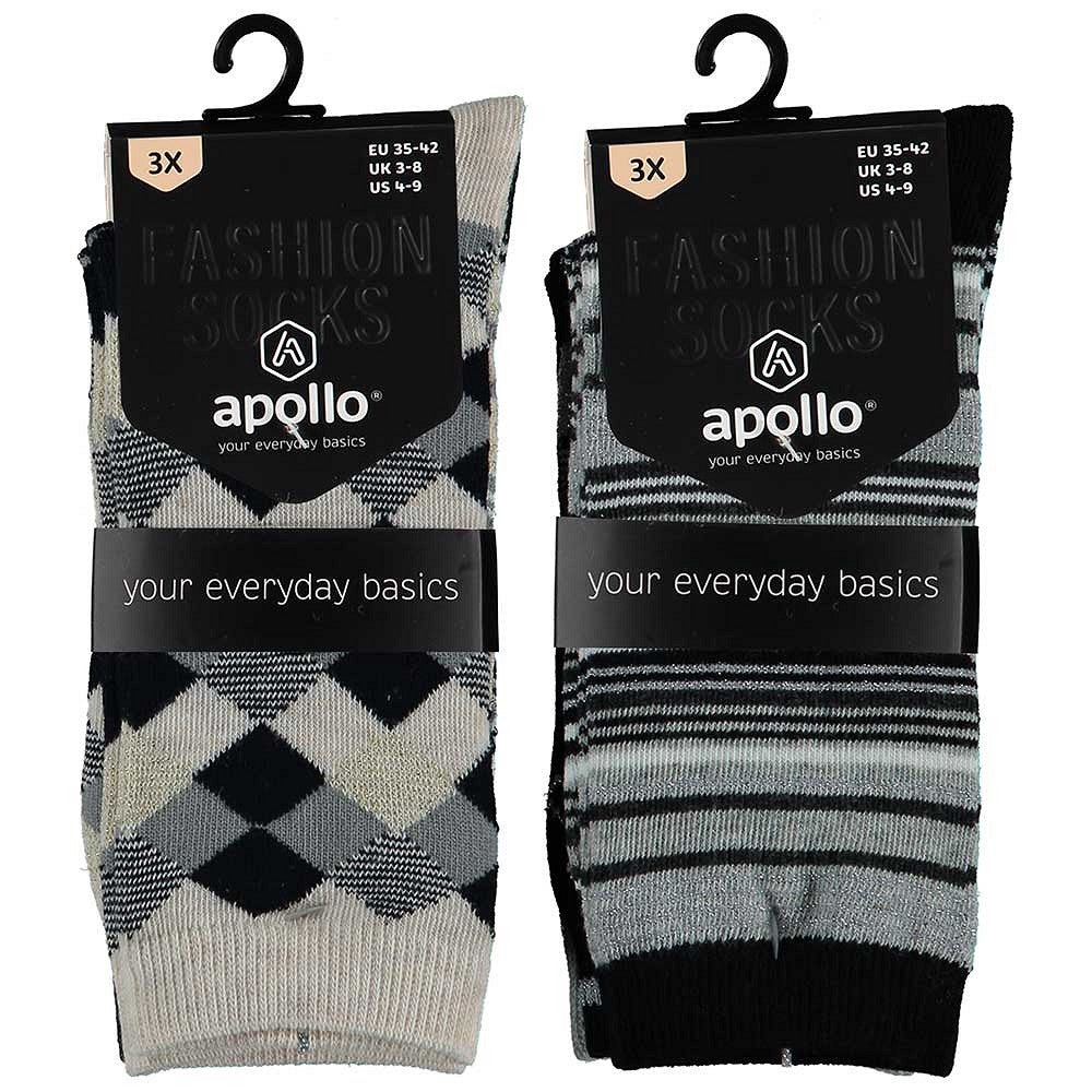 Bunte Damensocken mit Karo- und Streifenmotiv (6er-Pack)