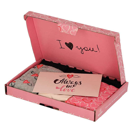 Giftset Valentijn - Rose/Grijs - Valentijns sokken 3-Pack