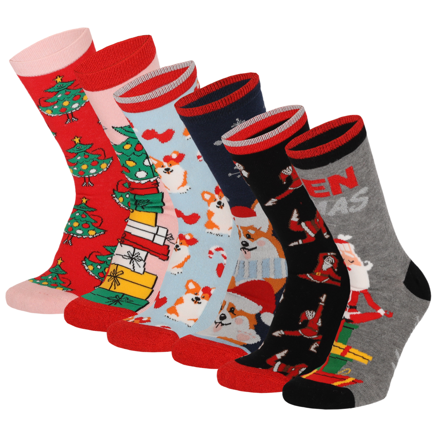 Kerstsokken dames - 6-Pack