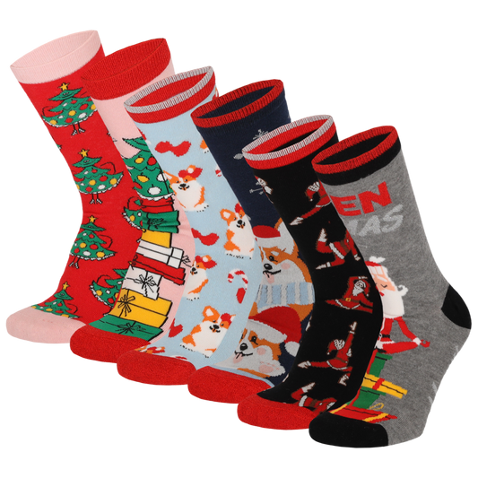 Kerstsokken dames - 6-Pack