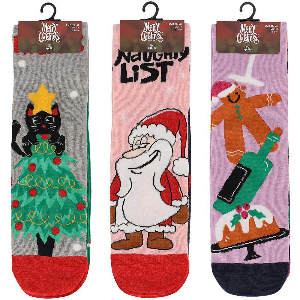 Kerstsokken dames - 6-Pack