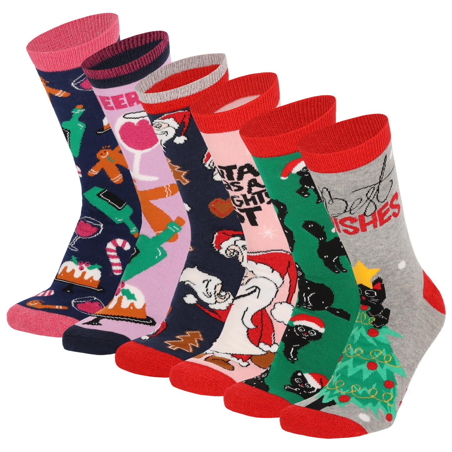 Kerstsokken dames - 6-Pack