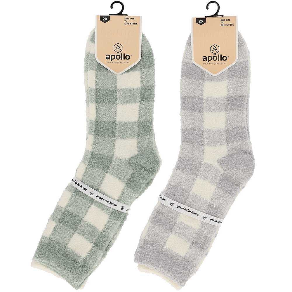Chaussettes de lit pour dames - Fil doux - Lot de 2 - Vert/Beige