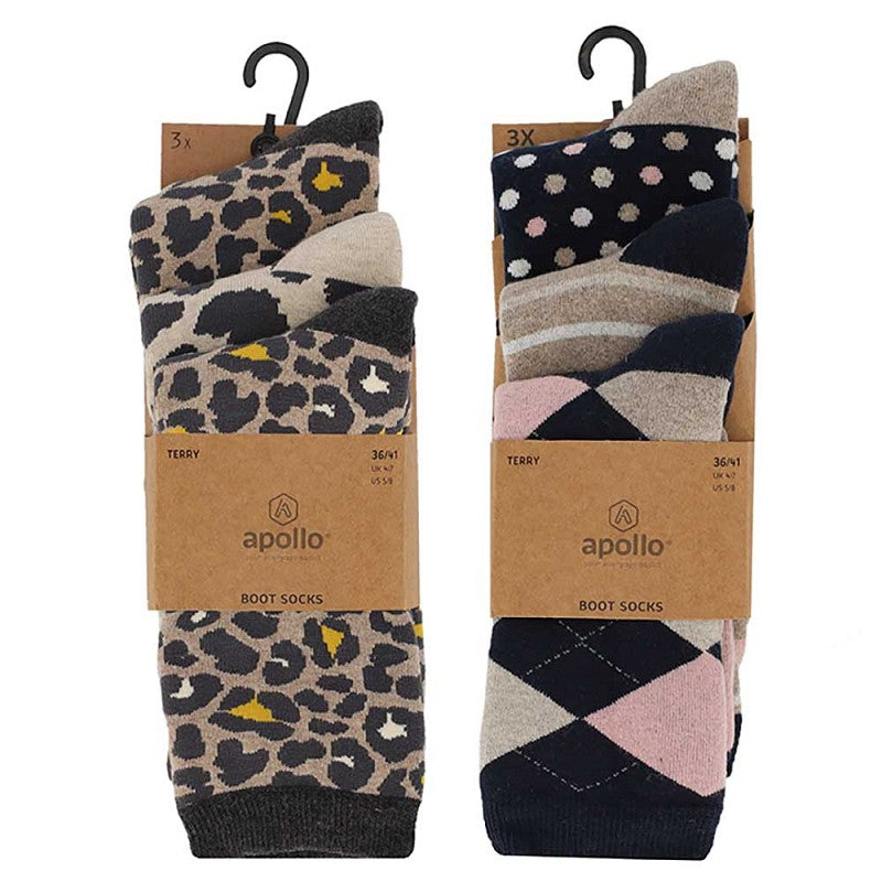 Chaussettes pour dames en tissu éponge avec impression (paquet de 6)