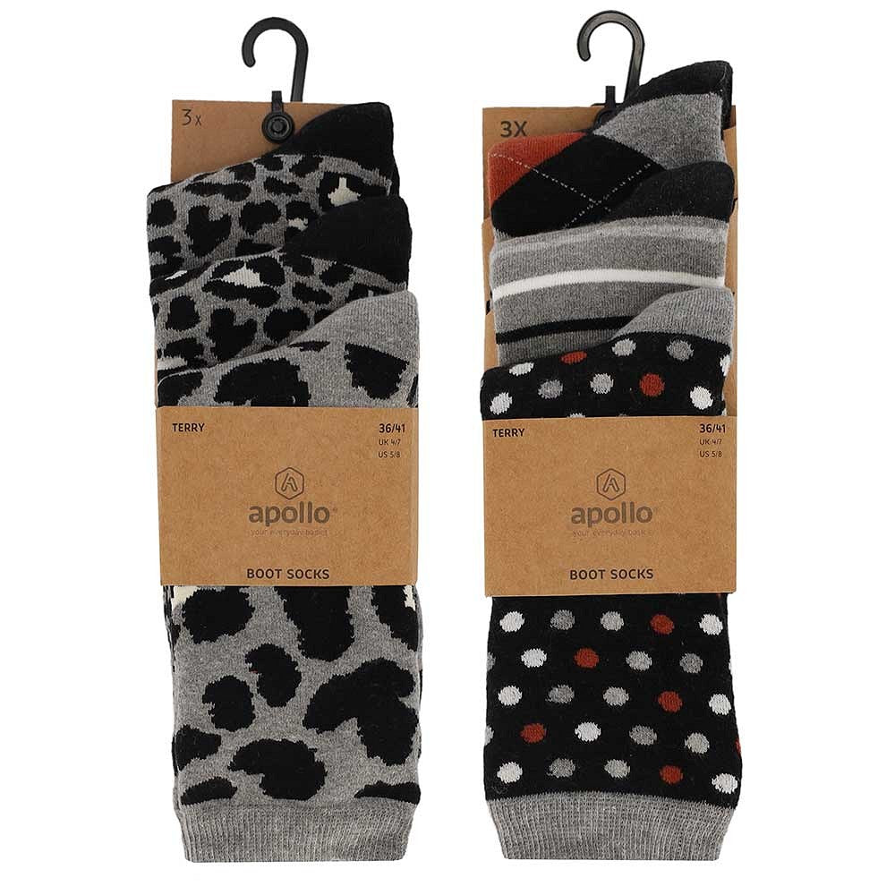 Chaussettes pour dames en tissu éponge avec impression (paquet de 6)