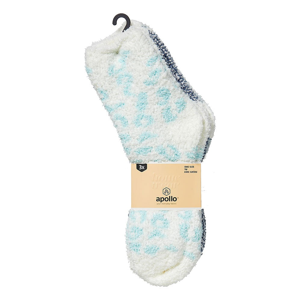 Chaussettes de lit pour dames - Merveilleusement douces - Lot de 3 - Bleu/Gris