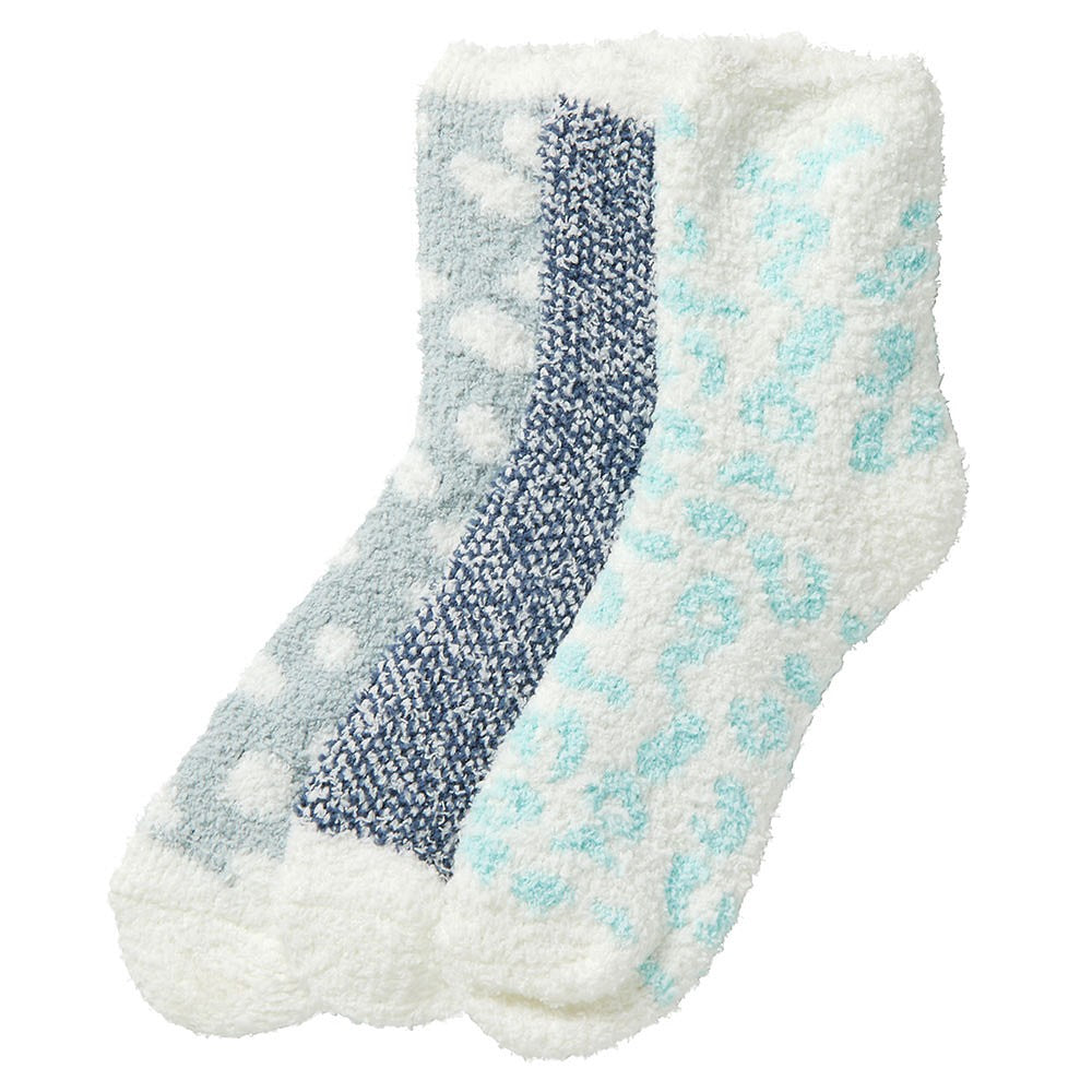 Chaussettes de lit pour dames - Merveilleusement douces - Lot de 3 - Bleu/Gris