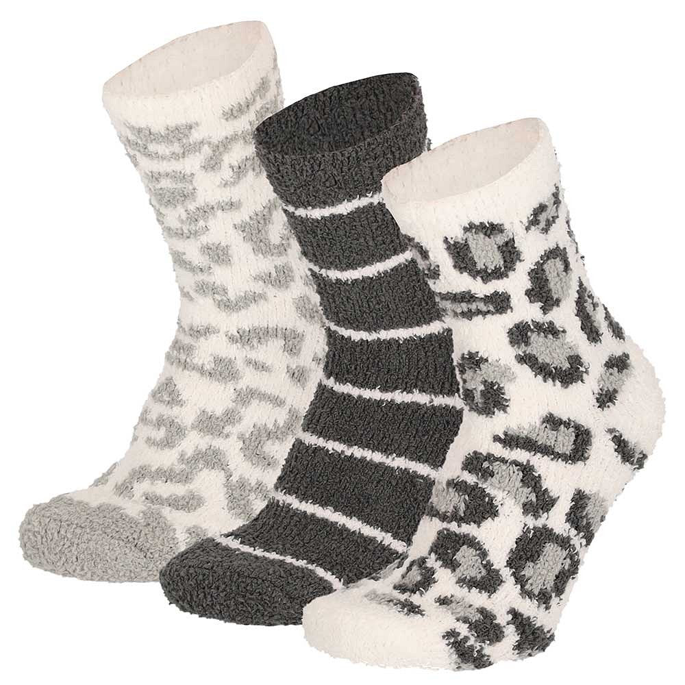Chaussettes de lit pour dames - Tissu doux - Lot de 3 - Gris