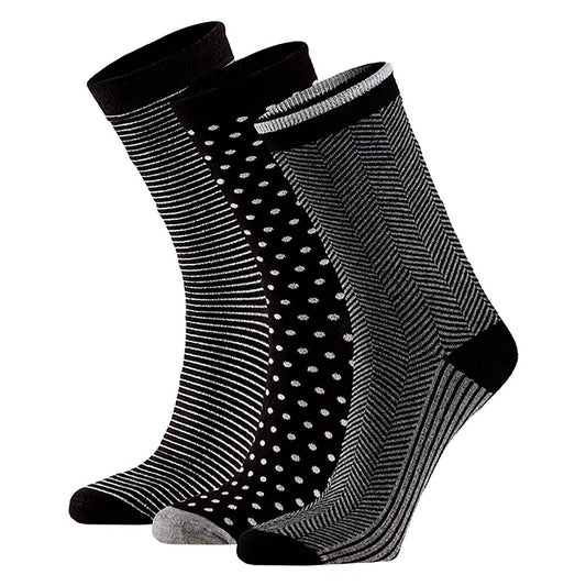 Bamboe dames sokken fashion - Multi zwart - (6-Pak)