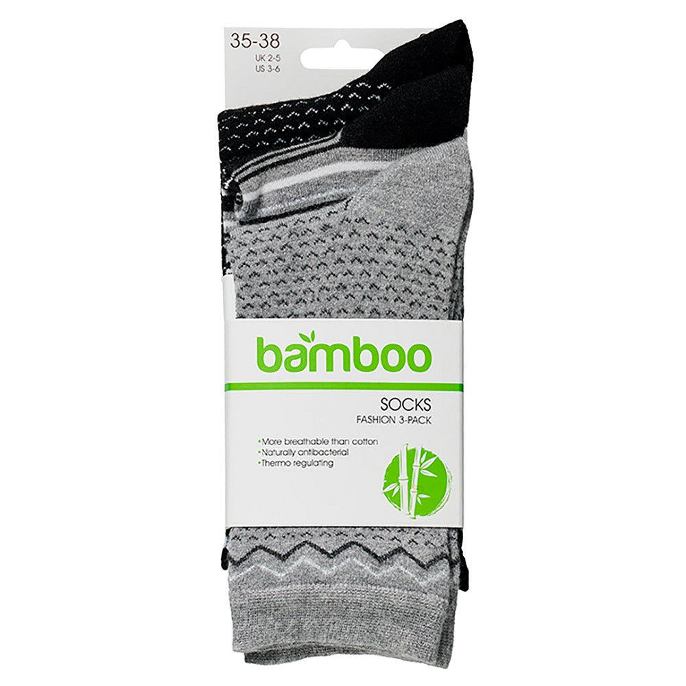 Bamboe dames sokken fashion - Multi zwart - (6-Pak)