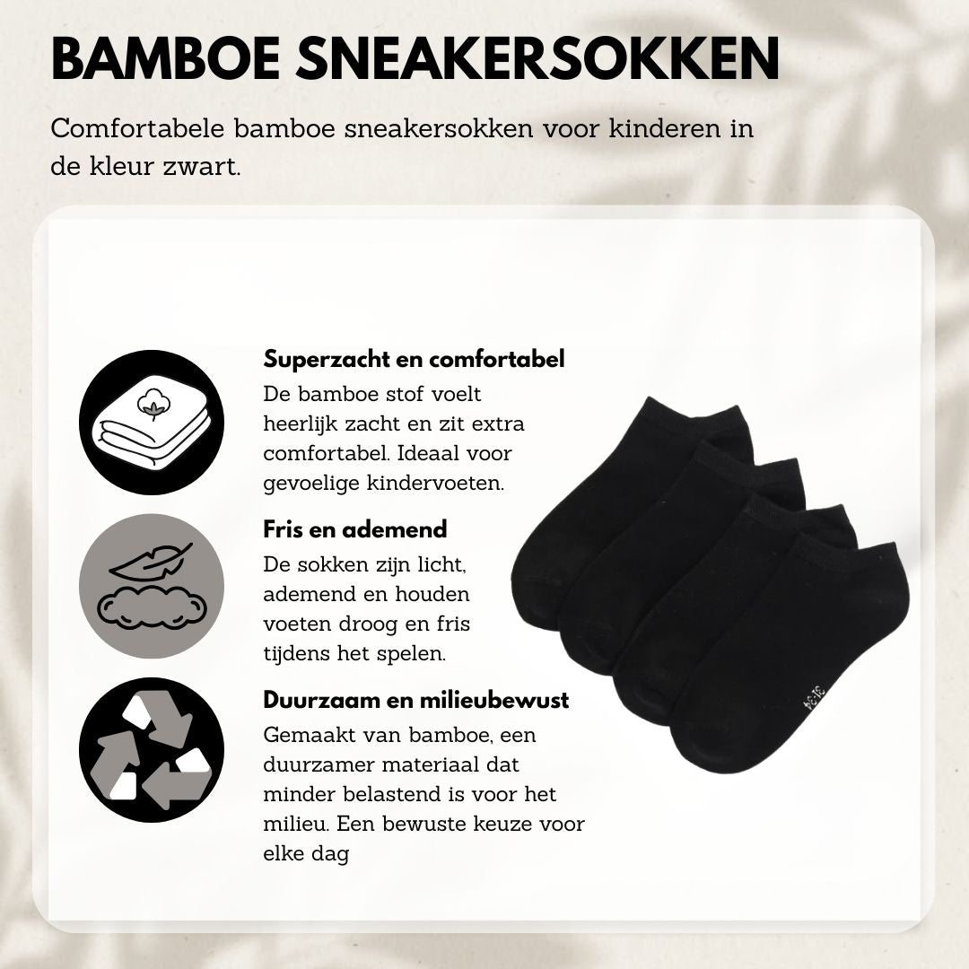 Bamboo Sneaker-Socken für Kinder – Schwarz – 4er-Pack