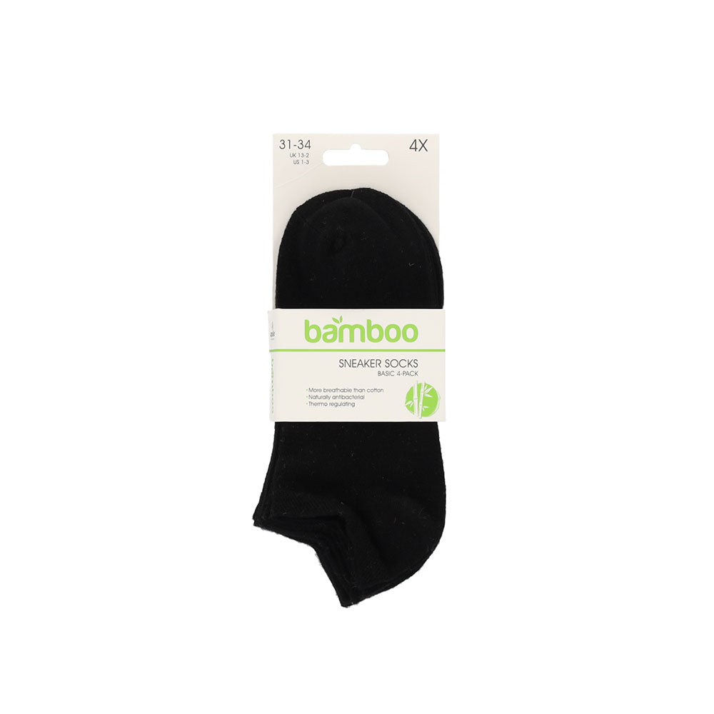 Bamboe Sneakersokken Kids - Zwart - 4 Pak